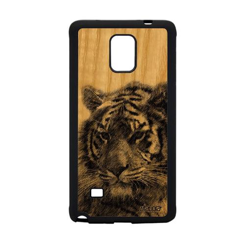 Coque Bois De Protection Galaxy Note 4 Silicone Tigre Mobile Du Bengal Nature Tigresse Gris Animal Etui Fauve Felin Design Samsung