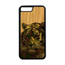 Coque Bois Pour Iphone 7+ Plus Silicone Tigre Animaux Fauve Bumper Pop Art Etui Animal 4g Telephone Felin Design Moderne Vert