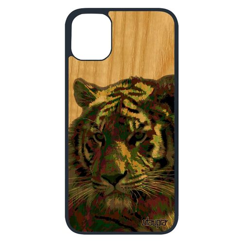 Coque Bois Pour Iphone 11 Pro Silicone Tigre Etui Animaux Mobile Felin Design Predateur Pas Cher Vert Fauve Peinture Animal De