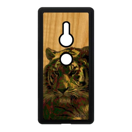 Coque En Bois Tigre Sony Xperia Xz2 Silicone Telephone Frêne Pop Art Design Animaux Etui Moderne Predateur Mobile Animal Vert Cover