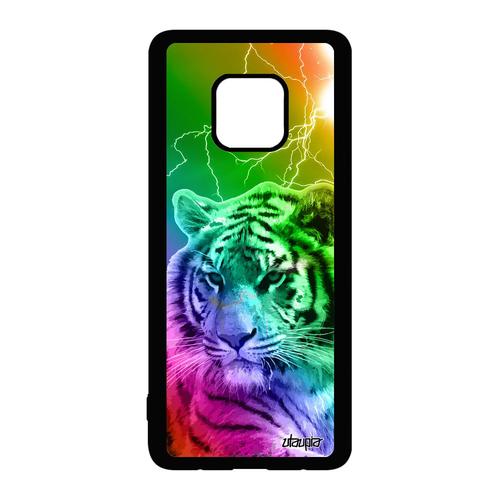 Coque Silicone Huawei Mate 20 Pro Tigre Animaux Etui Felin Arc En Ciel Jaune Smartphone Animal Eclair Case Multicolore Predateur De