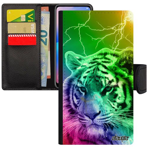 Coque Tigre Xiaomi Redmi Note 6 Pro Cuir Rabat Portefeuille De Tasmanie Fauve Etui Felin Jaune Design Arc En Ciel Eclair Smartphone