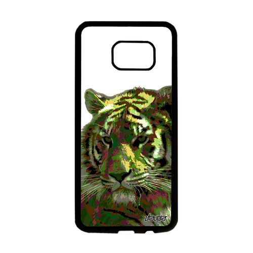 Coque Galaxy S7 Edge En Silicone Tigre De Protection Vert Pop Art Tigresse Sauvage Etui Animal 4g Design Fauve Animaux Felin Samsung