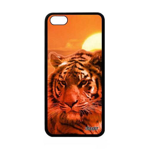 Coque Telephone Apple Iphone 5c En Silicone Tigre Fauve Cover De Tasmanie Case Animal Orange De Protection Couché De Soleil Animaux