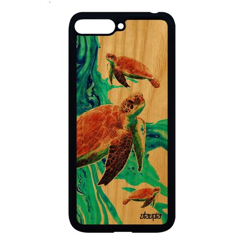 Coque En Bois Huawei Y6 2018 Silicone Tortue Animal Design Vert Bumper Peinture Etui Animaux Personnalisé De Mer Ocean Luth Texture