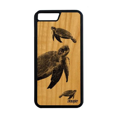 Coque En Bois Silicone Iphone 8+ Plus Et Tortue Animaux Housse Design Marin Jolie Nature Animal Gris Ocean Frêne De Mer Luth