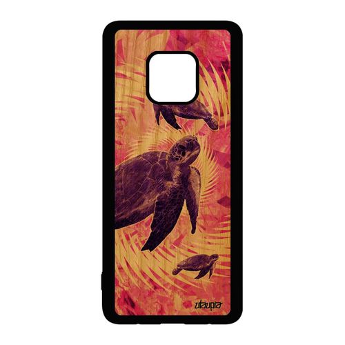 Coque Bois Veritable Silicone Huawei Mate 20 Pro Tortue Ocean Rose Animal De Mer Design Motif Reptile Etui Mobile Mandala Portable