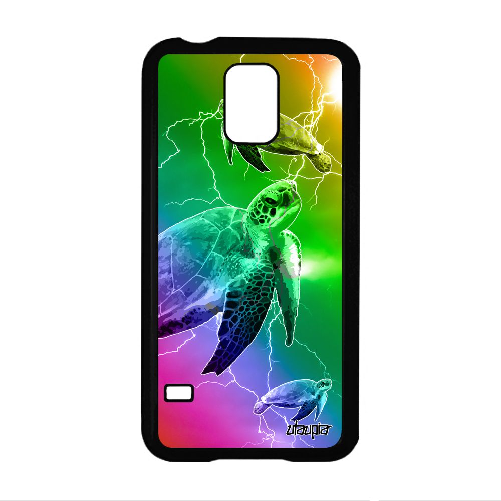 Coque Silicone Pour Samsung Galaxy S5 Tortue Portable Design Luth Marin Rigide Multicolore Ocean De Mer Jaune Case Arc En Ciel