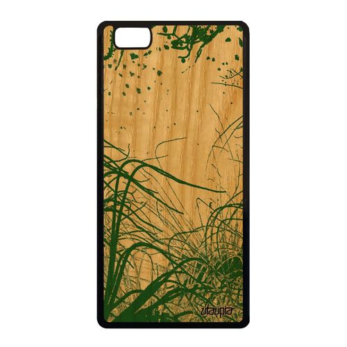 Coque En Bois Pour Huawei P8 Lite 2015 Silicone Fonds Marins Telephone Portable Vert Algues Smartphone Dessin Nature Made In France