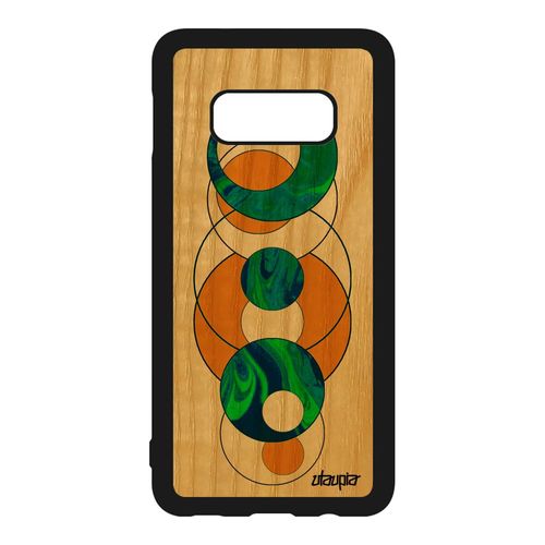 Coque Silicone Samsung Galaxy S10e En Bois Marbre Fond Moderne Geometrique Design Motif Antichoc Artisanal Bumper Personnalisé Jaune