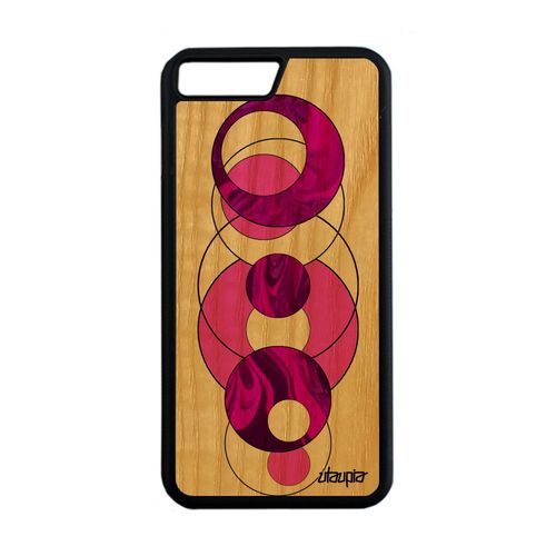 Coque En Bois Pour Iphone 7+ Plus Silicone Marbre Design Artisanat Motif Case Texture Pierre Granite Rond Rigide Rose Coloré