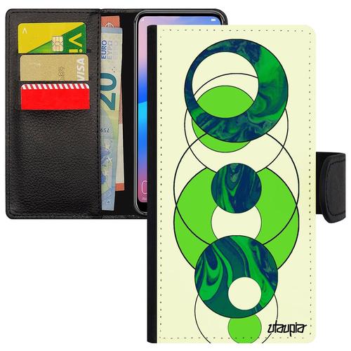 Coque Pour Samsung Galaxy A8 2018 Portefeuille Marbre Motif Granite Etui Rond Fond Vert Jolie Leather Geometrie Dessin Rigide Effet