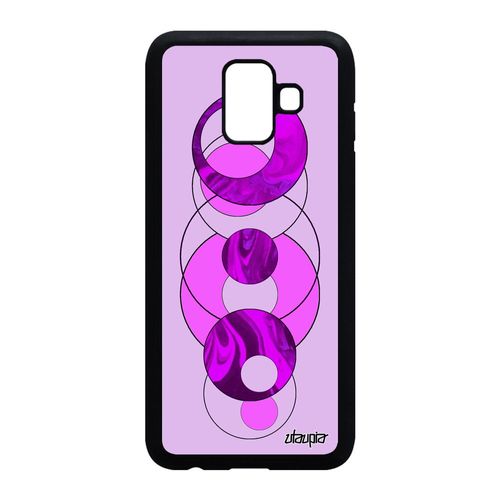 Coque Pour Samsung Galaxy A6 2018 En Silicone Marbre Contemporain Rond Design Etui Case Coloré Rose Motif Original Made In France