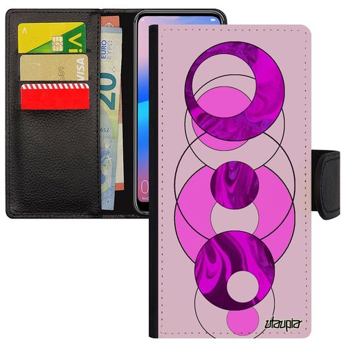 Coque Rabat Pour Huawei Mate 20 Pro Simili Cuir Silicone Marbre Coloré Contemporain Design Motif Rond Housse Geometrie Texture Rose