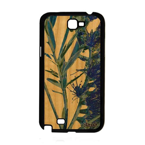 Coque Bois Galaxy Note 2 Silicone Fleurs Rigide Telephone Plante Exotique Florale Nature Etui Bleu Design Antichoc Fond De Samsung