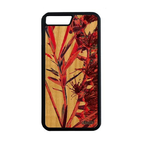 Coque Iphone 8+ Plus Bois Silicone Fleurs Florale Effet Portable Case Jolie Rose Fond Plante Exotique Design De Made In France