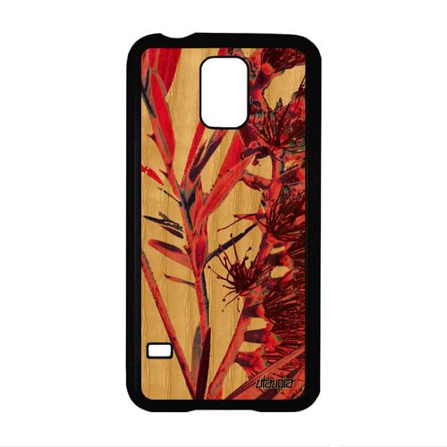 Coque Pour Galaxy S5 Bois Silicone Fleurs Rose Florale Jolie Fond Case Plante Exotique Design Effet Housse De Made In France Samsung