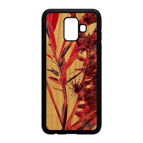 Coque Fleurs Samsung Galaxy A6 2018 En Bois Silicone Housse Smartphone Fond Case Pas Cher Rose Effet Florale Design Jolie Nature Tpu