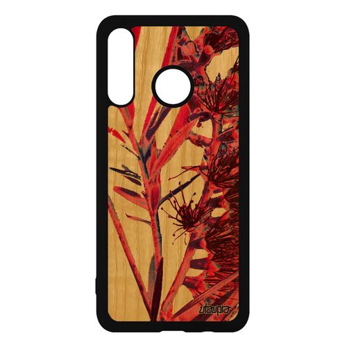 Coque Huawei P30 Lite En Bois Silicone Fleurs Plante Exotique Fond Effet Design Frêne Florale Housse Souple Jolie Nature Rose Mobile