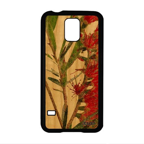 Coque Pour Samsung Galaxy S5 En Bois Silicone Fleurs Design Nature Fond Housse Mobile Texture Plante Exotique Vert Florale Artisanat
