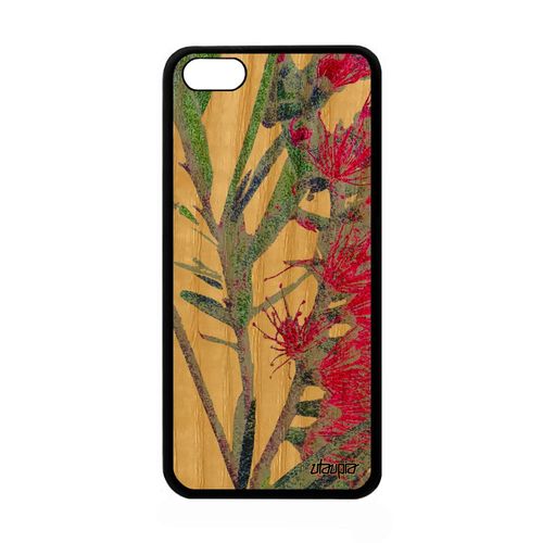 Coque Fleurs Pour Iphone 5c Bois Naturel Silicone Housse Design Effet Plante Exotique Telephone Rigide Fait Main Souple Noir Apple