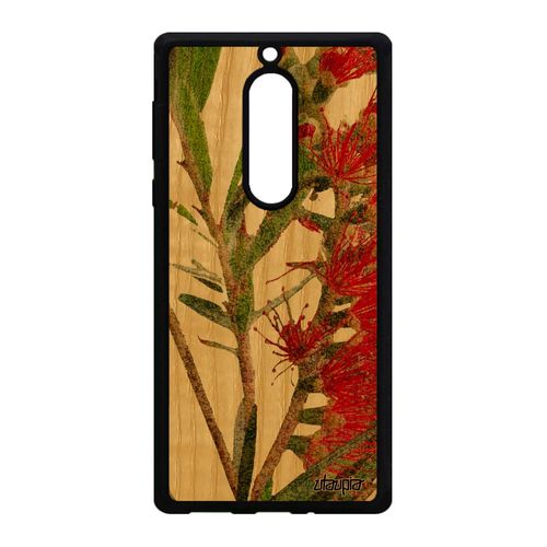 Coque Fleurs Nokia 5 Bois Silicone Design Fond Caoutchouc Dessin Plante Exotique Artisanat Florale Portable Vert Telephone Texture