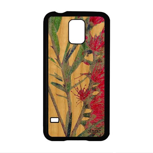 Coque Pour Samsung Galaxy S5 Bois Silicone Fleurs Plante Exotique Effet Smartphone Nature Housse Portable Design Rose Florale Fond