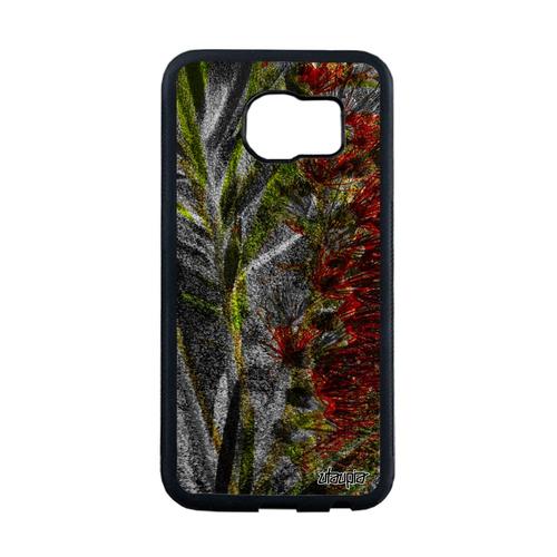 Coque Samsung S6 Edge Silicone Fleurs Fond Case Original Design Texture Rigide Gel Antichoc Metal Plante Exotique Nature Vert Galaxy