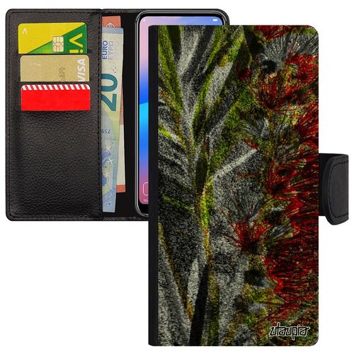 Coque Samsung Galaxy A20e Cuir À Rabat Fleurs Design Case Portable Fond Aimantée Nature Vert Smartphone Original Texture Pas Cher De
