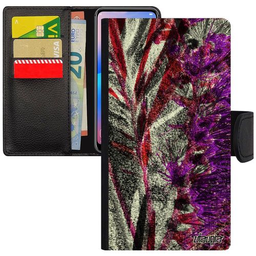 Coque Fleurs De Protection Xiaomi Redmi Note 6 Pro À Rabat Portefeuille Etui Nature Fond Effet Plante Exotique Design Rouge Cover En