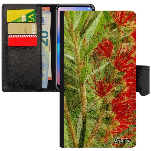 Coque Samsung Galaxy A5 2015 Simili Cuir Rabat Portefeuille Fleurs Plante Exotique Dessin De Protection Vert Fond Mobile Etui Design