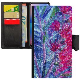 Coque Pour Iphone 6 6s En Cuir À Rabat Fleurs Pu Fond Nature Rose Portable 4g Etui Effet Design Florale Plante Exotique Jolie