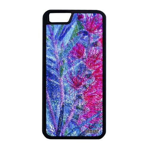 Coque Silicone Iphone 6+ 6s+ Plus Fleurs Etui Rose Florale Antichoc Cover Effet Fond Metal Nature Jolie Rigide Plante Exotique