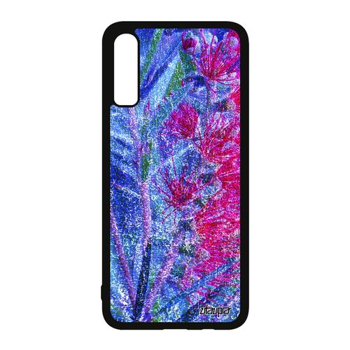 Coque Silicone Fleurs Samsung Galaxy A70 Design Aluminium Effet Plante Exotique Fond Rose Florale Housse Personnalisé Jolie Nature