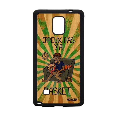 Coque En Bois Samsung Galaxy Note 4 Silicone J'peux Pas Y'a Basket Texte Drole Comique Humour Basketball Vert Dessin Nba Antichoc Je