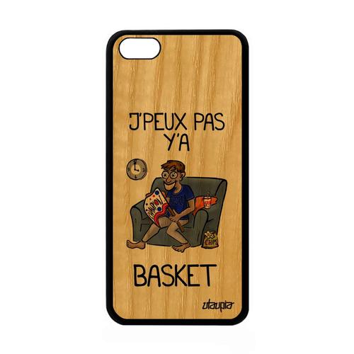 Coque En Bois Apple Iphone 5c Et Silicone J'peux Pas Y'a Basketball Etui De Protection Humour Nba Rigide Jpeux Gris Basket Je Texte