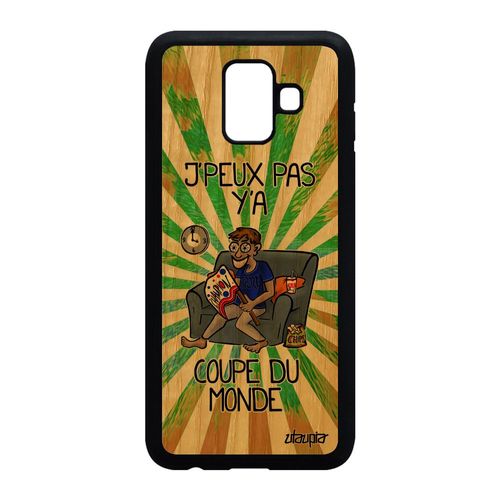 Coque En Bois Naturel Samsung Galaxy A6 2018 Et Silicone J'peux Pas Y'a Coupe Du Monde Vert Smartphone Humour Dessin Sport Rugby