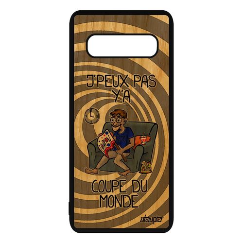 Coque Rigide Samsung Galaxy S10 En Bois Naturel Silicone J'peux Pas Y'a Coupe Du Monde Je Sport Portable Bande Dessinée Basket Gris