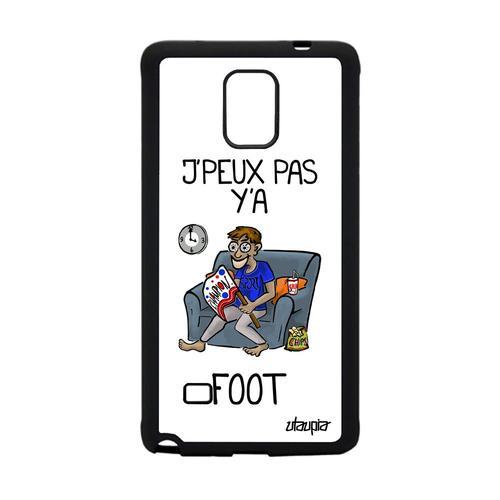 Coque Samsung Galaxy Note 4 Silicone J'peux Pas Y'a Foot Jpeux Blanc Texte Humoristique Portable Humour Caoutchouc Football Noir Je