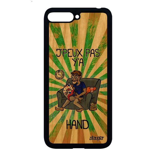 Coque Bois Silicone Pour Huawei Y6 2018 J'peux Pas Y'a Hand Texte Je Supporter Dessin Humour Portable 4g Comique Drole Vert Tpu De