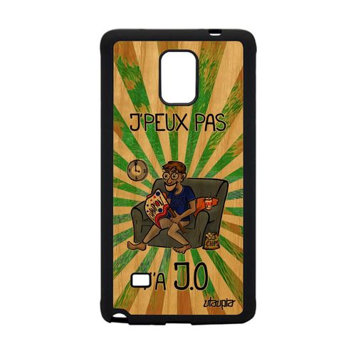 Coque Pour Samsung Galaxy Note 4 Vrai Bois Silicone J'peux Pas Y'a Jo Solide Vert Dessin Comique Telephone Frêne Je Made In France