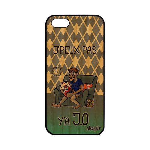 Coque Iphone 5 5s Se Bois Silicone J'peux Pas Y'a Jo Texte Humour Je Bd Noir Violet Supporter Drole Sport Case Made In France Apple