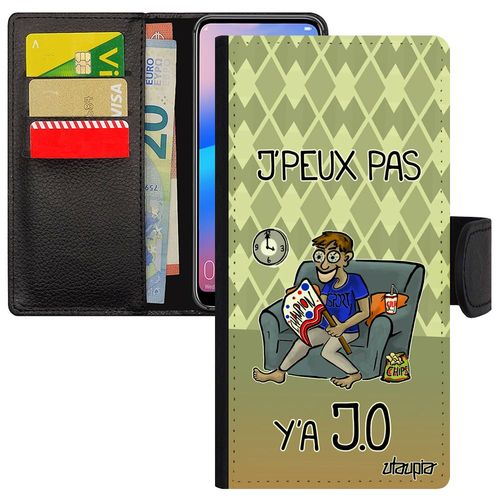 Coque À Rabat Huawei Y6 2018 J'peux Pas Y'a Jo Pas Cher Antichoc Comique Sport Jpeux Texte Etui Supporter Drole Vert Humour Bd Je 4g