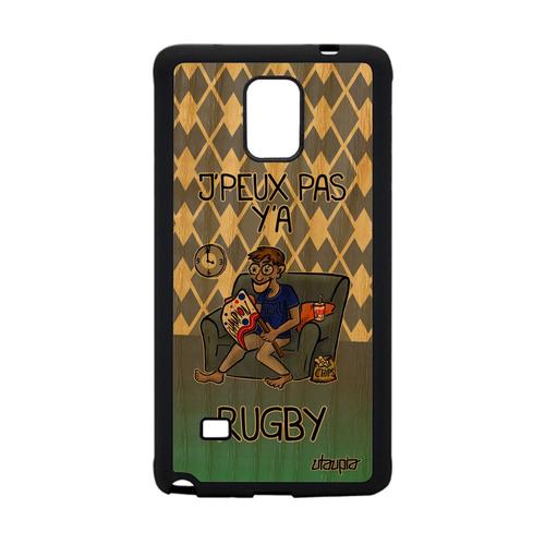 Coque Samsung Galaxy Note 4 En Bois Silicone J'peux Pas Y'a Rugby Housse Case Humoristique Mobile Dessin Violet Xv De France Drole