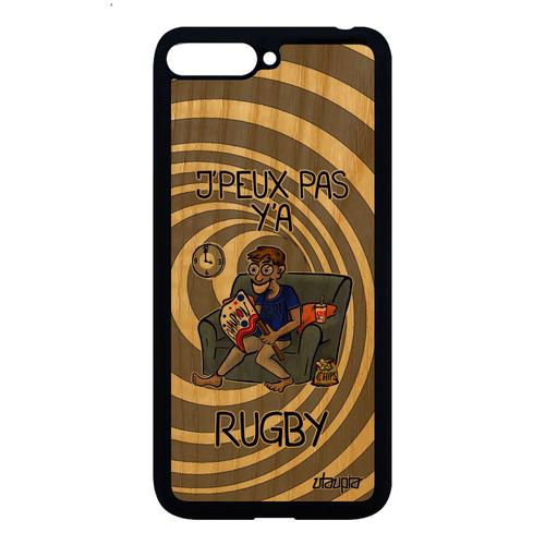 Coque Bois Naturel Huawei Y6 2018 Silicone J'peux Pas Y'a Rugby Xv De France Gris Humour Housse Humoristique Telephone Je Pas Cher