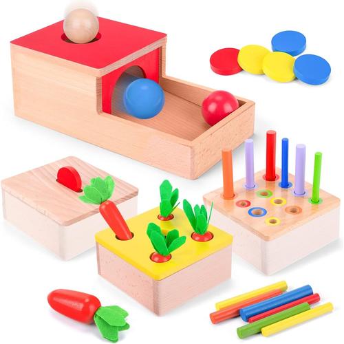 Jouets Montessori En Bois 10-36 Mois Bébé, Jouet Éducatifs Enfant 1 2 3 4 5 Ans Jeux Montessori Object Boîte Permanente, Jeu De Tri, Puzzle Carottes En Bois, Noël Cadeaux Enfants D'anniversaire