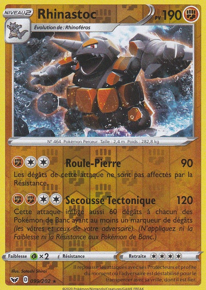 Carte Pokemon - Rhinastoc - 099/202 - Holo Reverse - Épée Et Bouclier