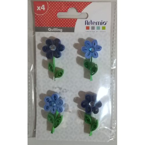 Embellissement Stickers Fleurs Bleues En Quilling Avec Strass Pour Scrapbooking, Carterie, Décoration...