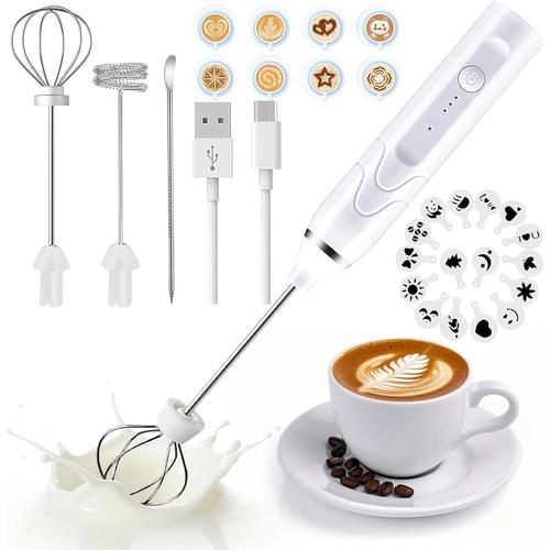 Mousseur à Lait, Mini Fouet Electrique, Stylo Café Latte Art, Pochoir Cappuccino, Mousseur à lait a Piles, Mélangeur Électrique de Café, pour Café Crème Cappuccino Latte