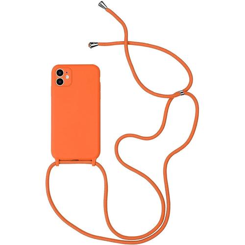 Coque Pour Iphone Xr Avec Cordon De Collier, Coque Pour Iphone Xr Souple Silicone Tpu Bumper Etui Housse Avec Cordon Réglable Lanyard Case Pour Iphone Xr Mince Collier Cover-Orange